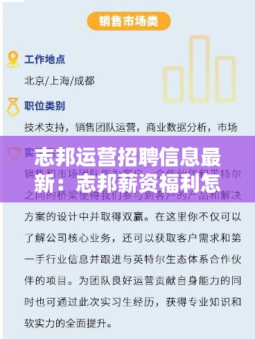 志邦运营招聘信息最新:志邦薪资福利怎么样