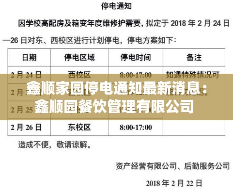 鑫顺家园停电通知最新消息:鑫顺园餐饮管理有限公司
