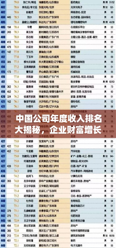 中国公司年度收入排名大揭秘,企业财富增长一览无余