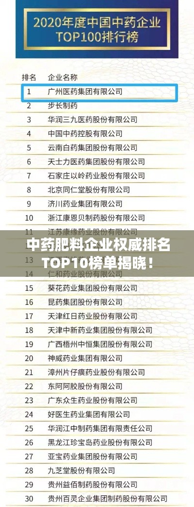 中药肥料企业权威排名TOP10榜单揭晓!