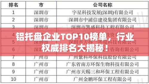 铝托盘企业TOP10榜单，行业权威排名大揭秘！