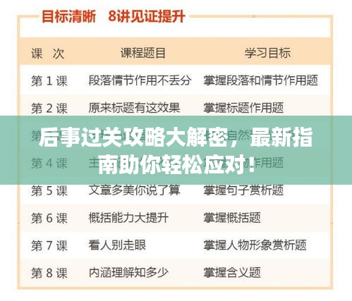 后事过关攻略大解密,最新指南助你轻松应对!