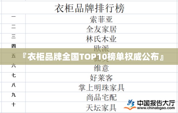 『衣柜品牌全国TOP10榜单权威公布』