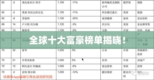 全球十大富豪榜单揭晓!