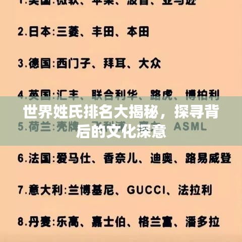 世界姓氏排名大揭秘,探寻背后的文化深意