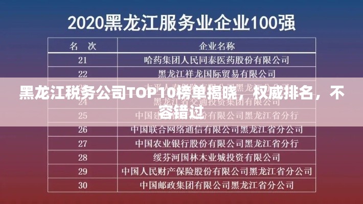 黑龙江税务公司TOP10榜单揭晓,权威排名,不容错过