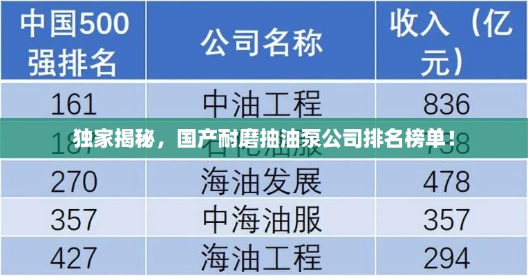 独家揭秘,国产耐磨抽油泵公司排名榜单!