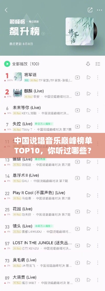中国说唱音乐巅峰榜单TOP10,你听过哪些?
