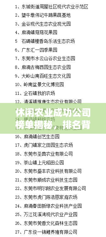 休闲农业成功公司榜单揭秘,排名背后的启示与借鉴