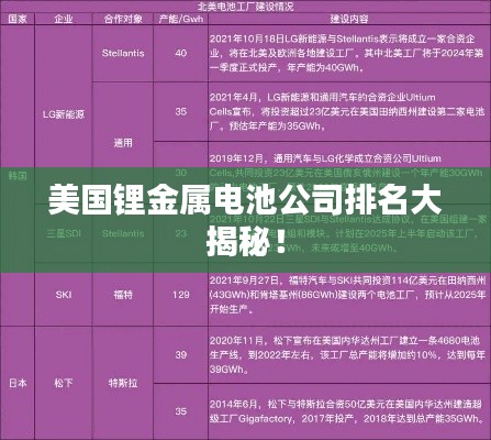 美国锂金属电池公司排名大揭秘！