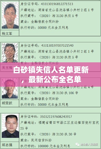 白砂镇失信人名单更新,最新公布全名单