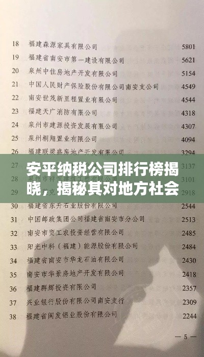 安平纳税公司排行榜揭晓,揭秘其对地方社会经济的重要贡献!