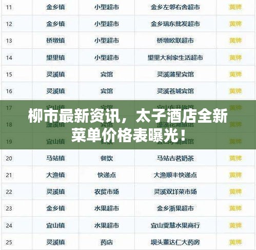 柳市最新资讯，太子酒店全新菜单价格表曝光！
