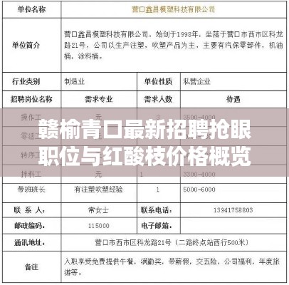赣榆青口最新招聘抢眼职位与红酸枝价格概览