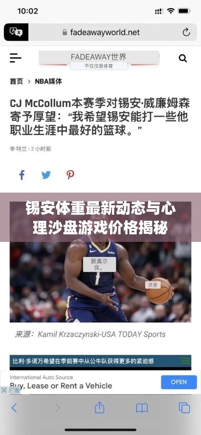 锡安体重最新动态与心理沙盘游戏价格揭秘