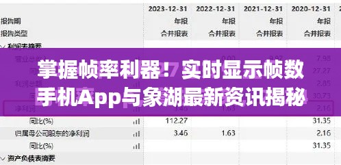 掌握帧率利器!实时显示帧数手机App与象湖最新资讯揭秘