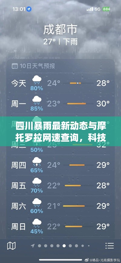 四川暴雨最新动态与摩托罗拉网速查询，科技与自然力量的交织战